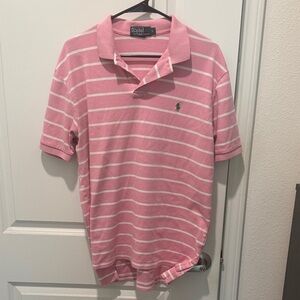 Polo by Ralph Lauren Men's Pink and White Striped Polo